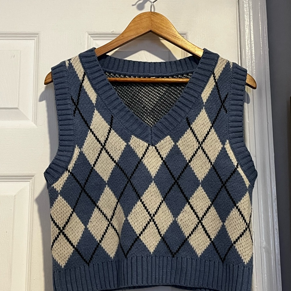 Blue and Cream V-Neck Sweater